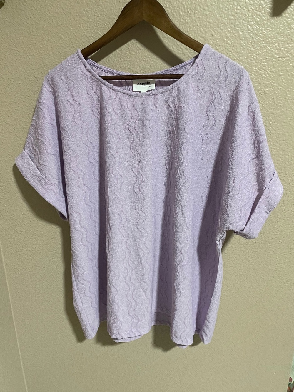 Andree by unit Soft Lavender Textured Short Sleeve Blouse NEW